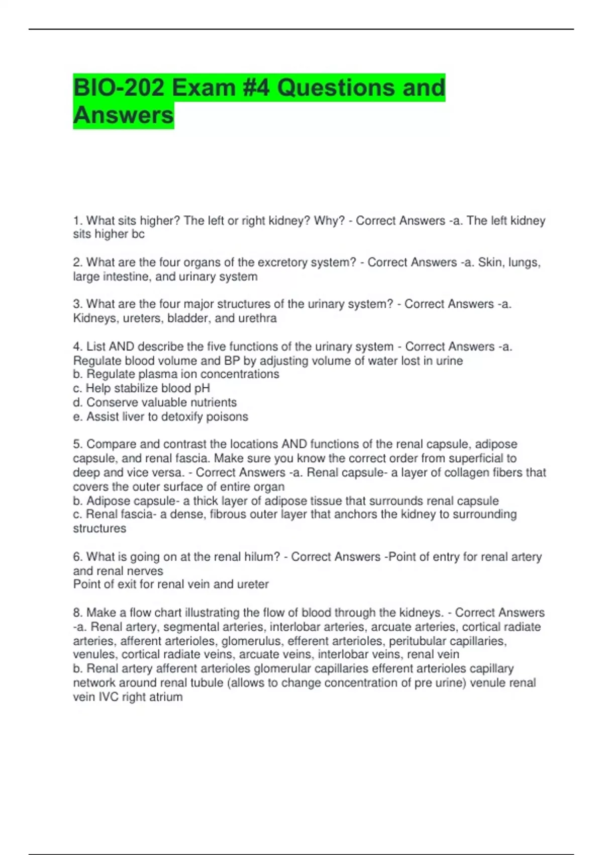 BIO-202 Exam #4 Questions and Answers - BIO 202 GCU - Stuvia US