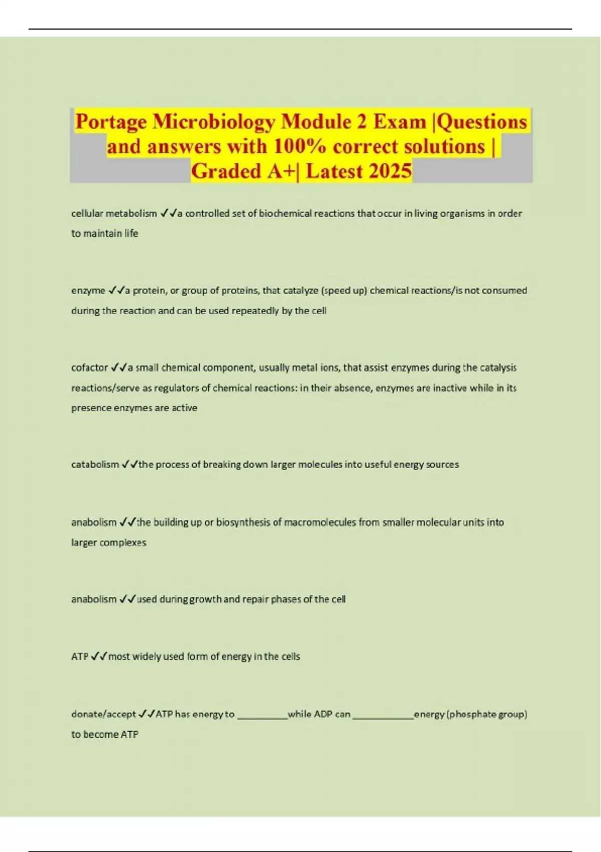 Portage Microbiology Module 2 Exam |Questions and answers with 100% ...