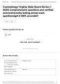 Cosmetology Virginia State Board Review &lpar; 2025&rpar; Comprehensive questions and verified answers&vert;recently testing actual exam questions&vert;get it 100&percnt; accurate&excl;&excl;