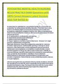 PSYCHIATRIC MENTAL HEALTH NURSING NCLEX PRACTICE EXAM Questions with 100- Correct