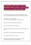 PSYCHIATRIC AND MENTAL HEALTH NURSING EXAM Questions and Answers Latest Versions 2025