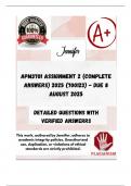 APM3701 Assignment 2 &lpar;COMPLETE ANSWERS&rpar; 2025 &lpar;700123&rpar; - DUE 8 August 2025&semi; 100&percnt; TRUSTED Complete&comma; trusted solutions and explanations&period;