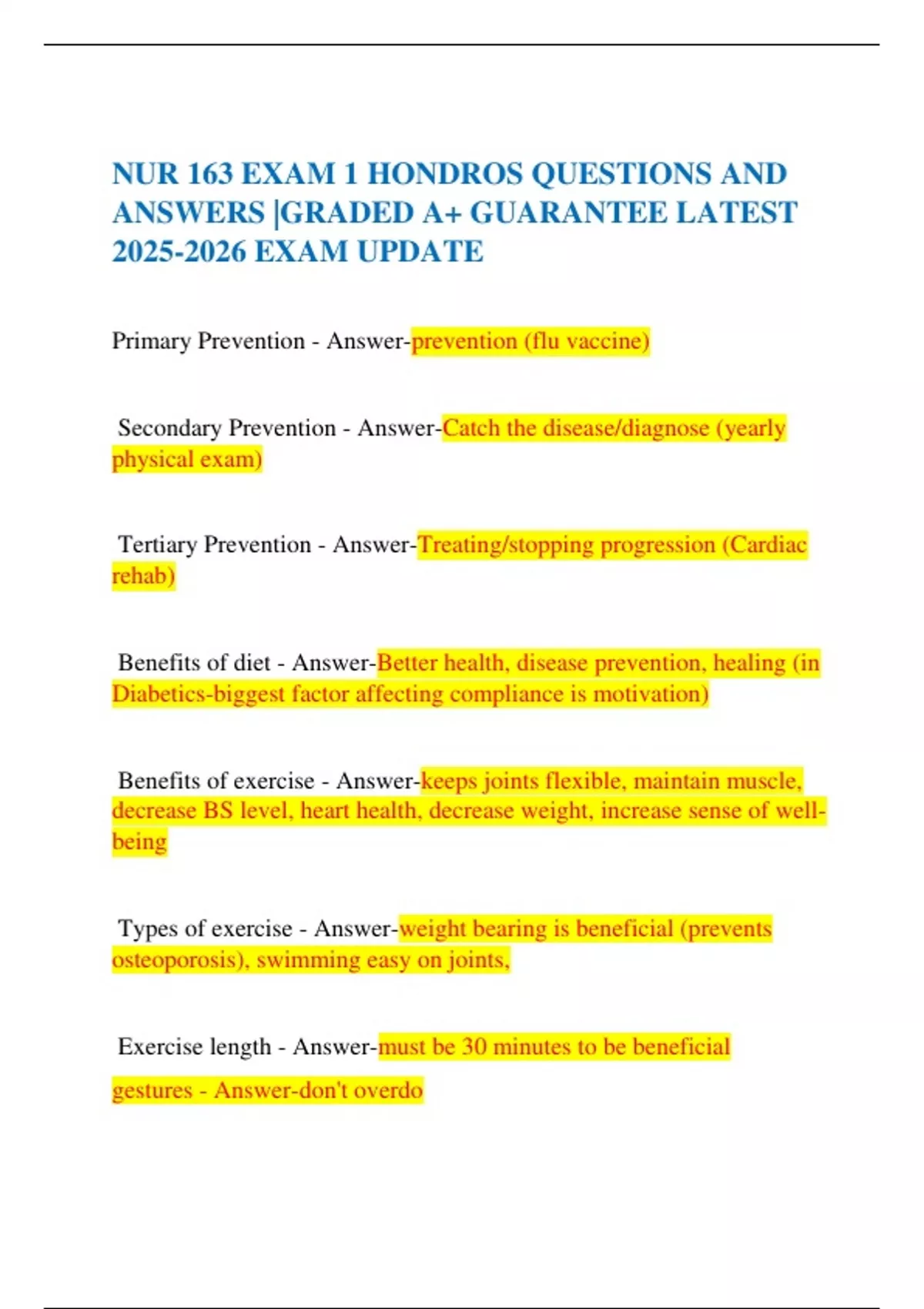 NUR 163 EXAM 1 HONDROS QUESTIONS AND ANSWERS |GRADED A+ GUARANTEE ...