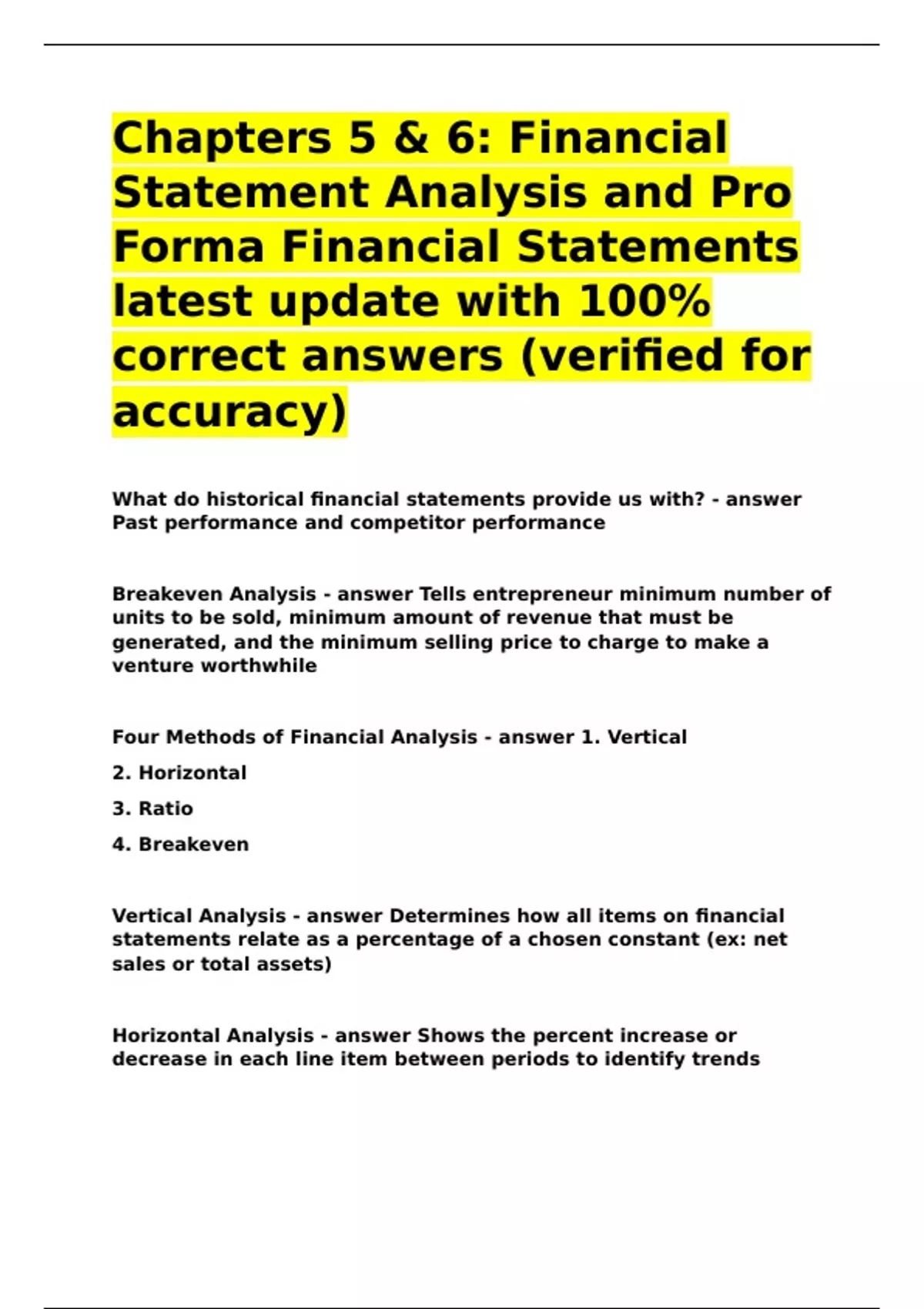 Chapters 5 & 6 Financial Statement Analysis and Pro Forma Financial ...