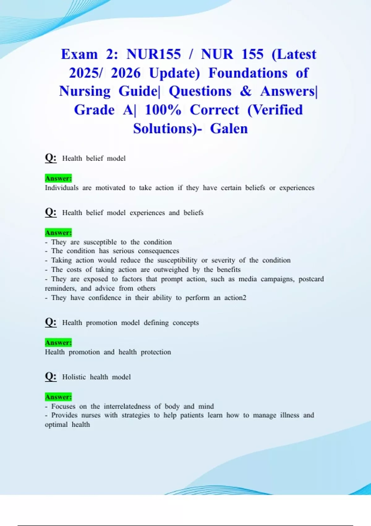 Exam 2: NUR155 / NUR 155 (Latest 2025/ 2026 Update) Foundations of ...