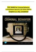 Test Bank of  Criminal Behavior A Psychological Approach 12th Edition with verified questions and  correct answers &period;PDF