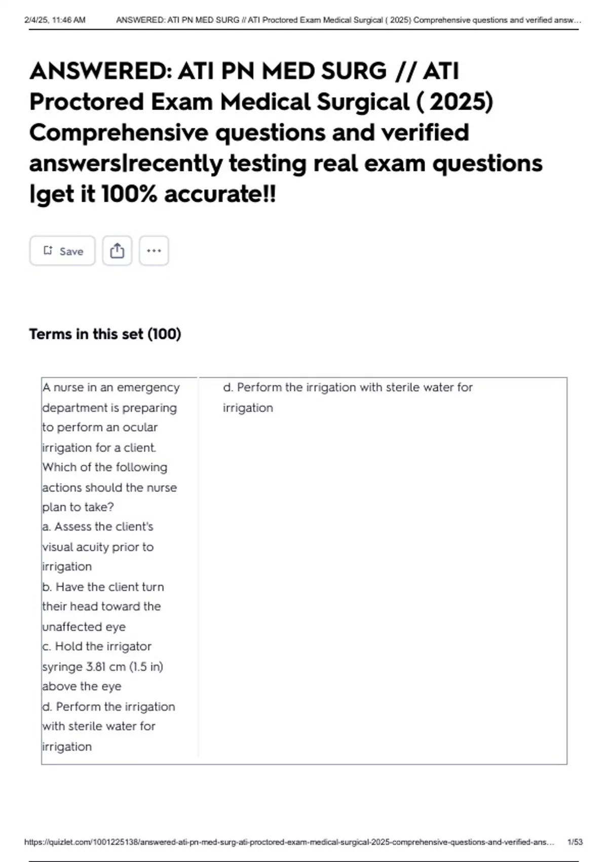ANSWERED: ATI PN MED SURG // ATI Proctored Exam Medical Surgical ( 2025 ...