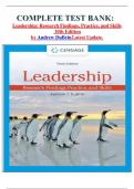      COMPLETE TEST BANK&colon; Leadership&colon; Research Findings&comma; Practice&comma; and Skills  10th Edition by Andrew DuBrin Latest Update&period;