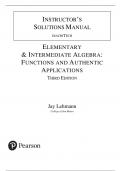 Instructor's Solution Manual for Elementary & Intermediate Algebra&colon; Functions and Authentic Applications 3rd Edition by Jay Lehmann &comma; Chapter  1-15