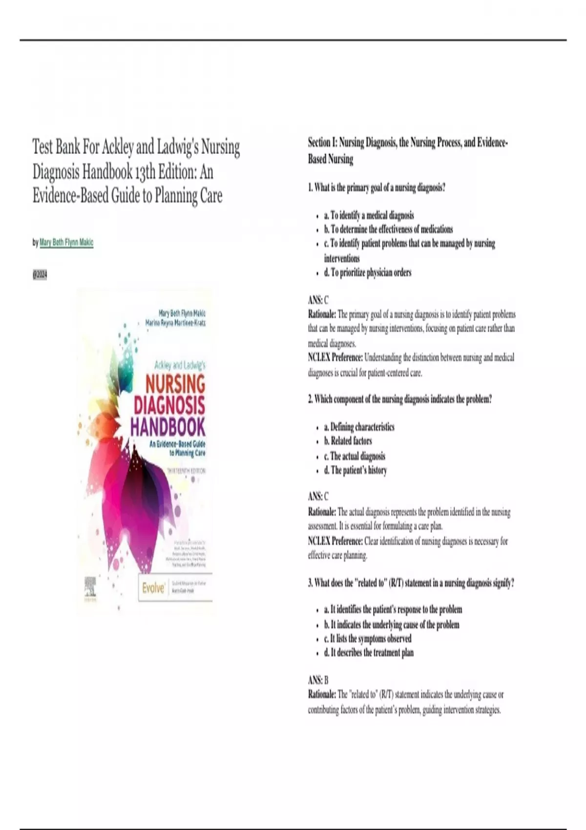 Test Bank For Ackley and Ladwig's Nursing Diagnosis Handbook 13th