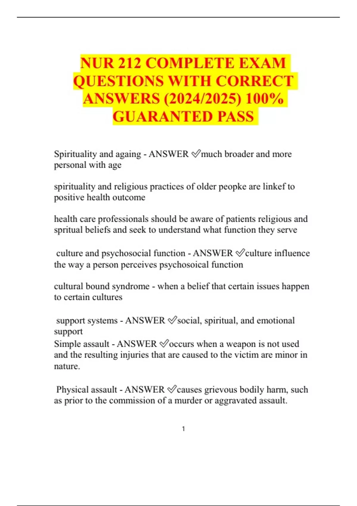 NUR 212 COMPLETE EXAM QUESTIONS WITH CORRECT ANSWERS (2024/2025) 100% ...