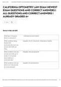 CALIFORNIA OPTOMETRY LAW EXAM NEWEST EXAM QUESTIONS AND CORRECT ANSWERS &vert; ALL QUESTIONS AND CORRECT ANSWERS &vert; ALREADY GRADED A&plus;