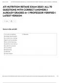 ATI NUTRITION RETAKE EXAM 2025 &vert; ALL 70 QUESTIONS WITH CORRECT ANSWERS &vert; ALREADY GRADED A&plus; &vert; PROFESSOR VERIFIED &vert; LATEST VERSION