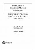 Instructor's Solution Manual for Elementary Algebra For College Students 10th Edition by Allen Angel&comma; Dennis Runde&comma; Chapter 1-10