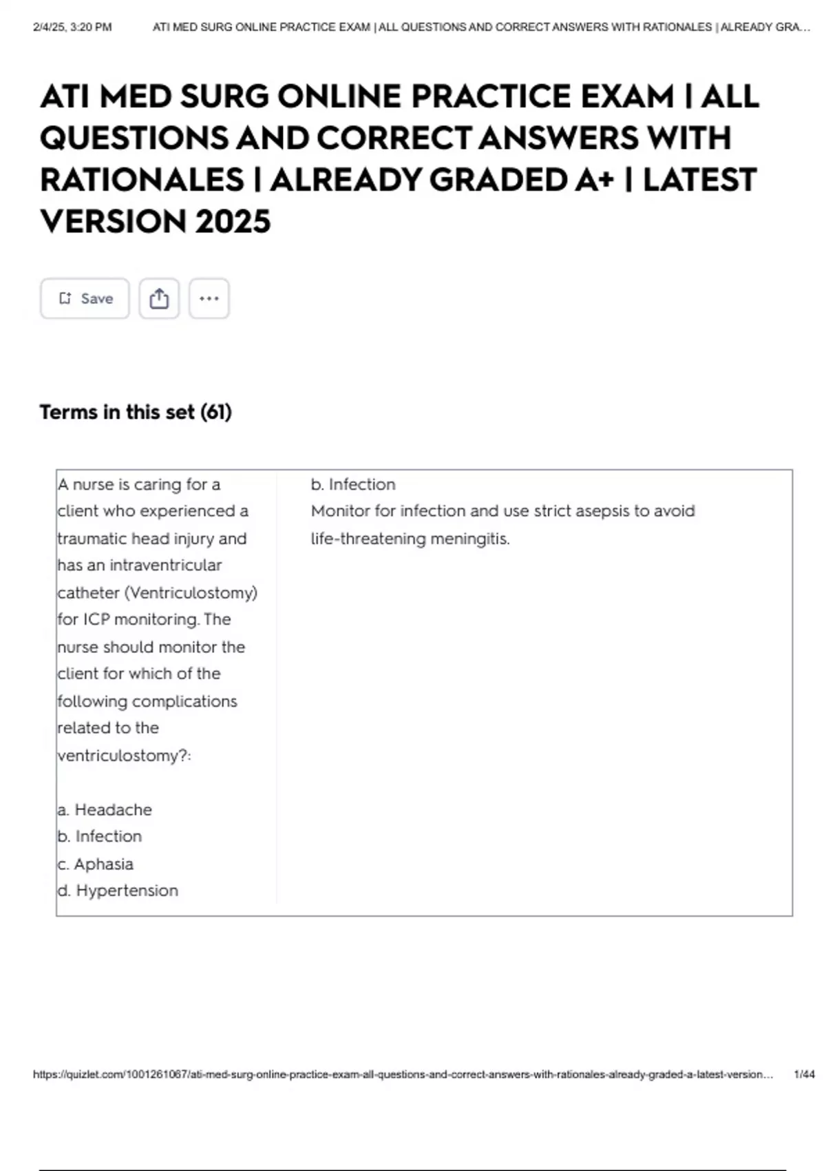ATI MED SURG ONLINE PRACTICE EXAM | ALL QUESTIONS AND CORRECT ANSWERS ...