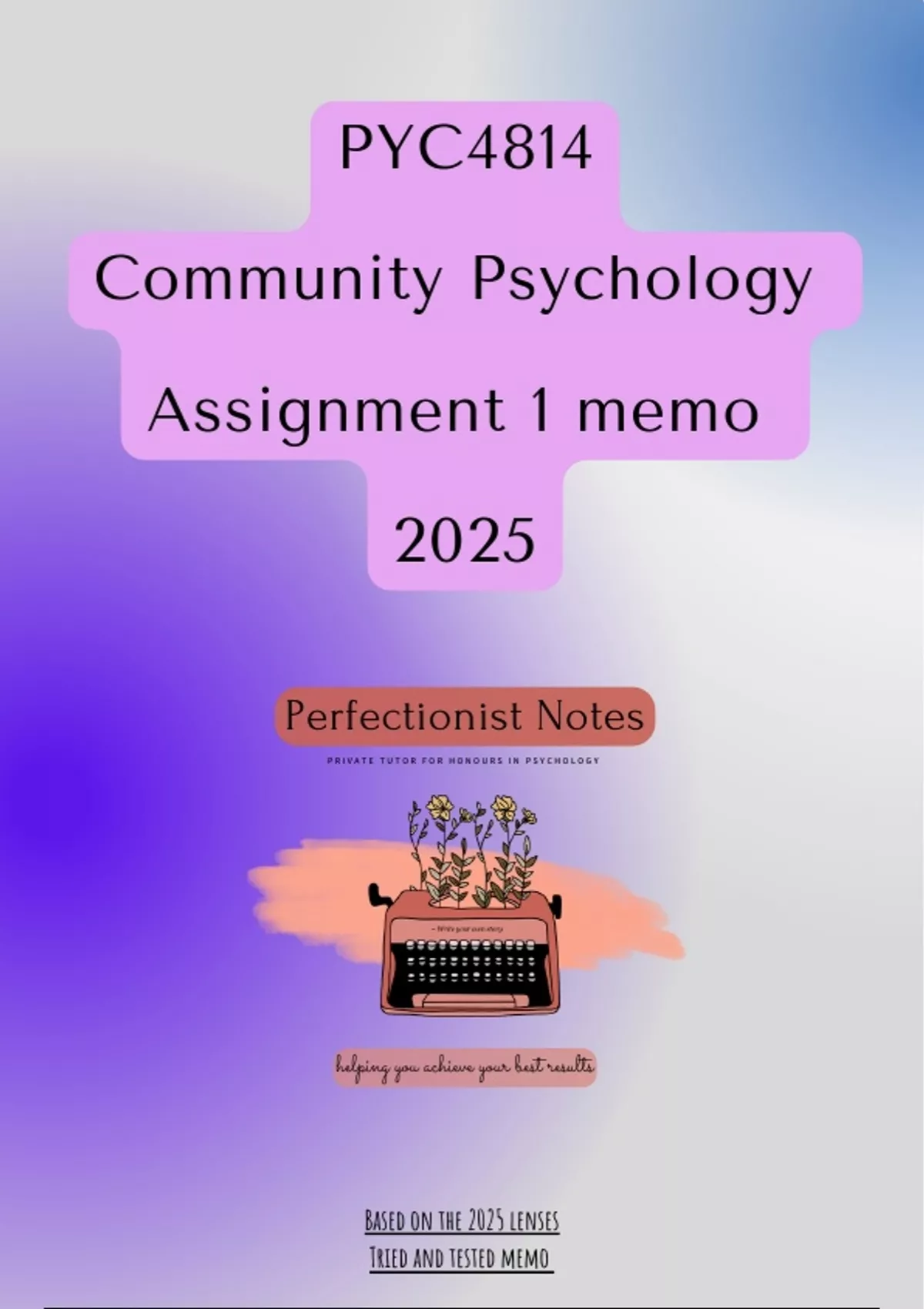 PYC4814 Assignment 1 Memo 2025 - Community psychology