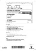 PEARSON EDEXCEL ADVANCED GEOGRAPHY PAPER 1 &comma;2  AND 3 JUNE 2024 FINAL QUESTION PAPERS AND MARK SCHEMES