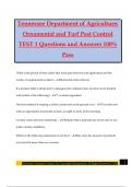 Tennessee Department of Agriculture&colon; Ornamental and Turf Pest Control TEST 1 Questions and Answers 100&percnt; Pass