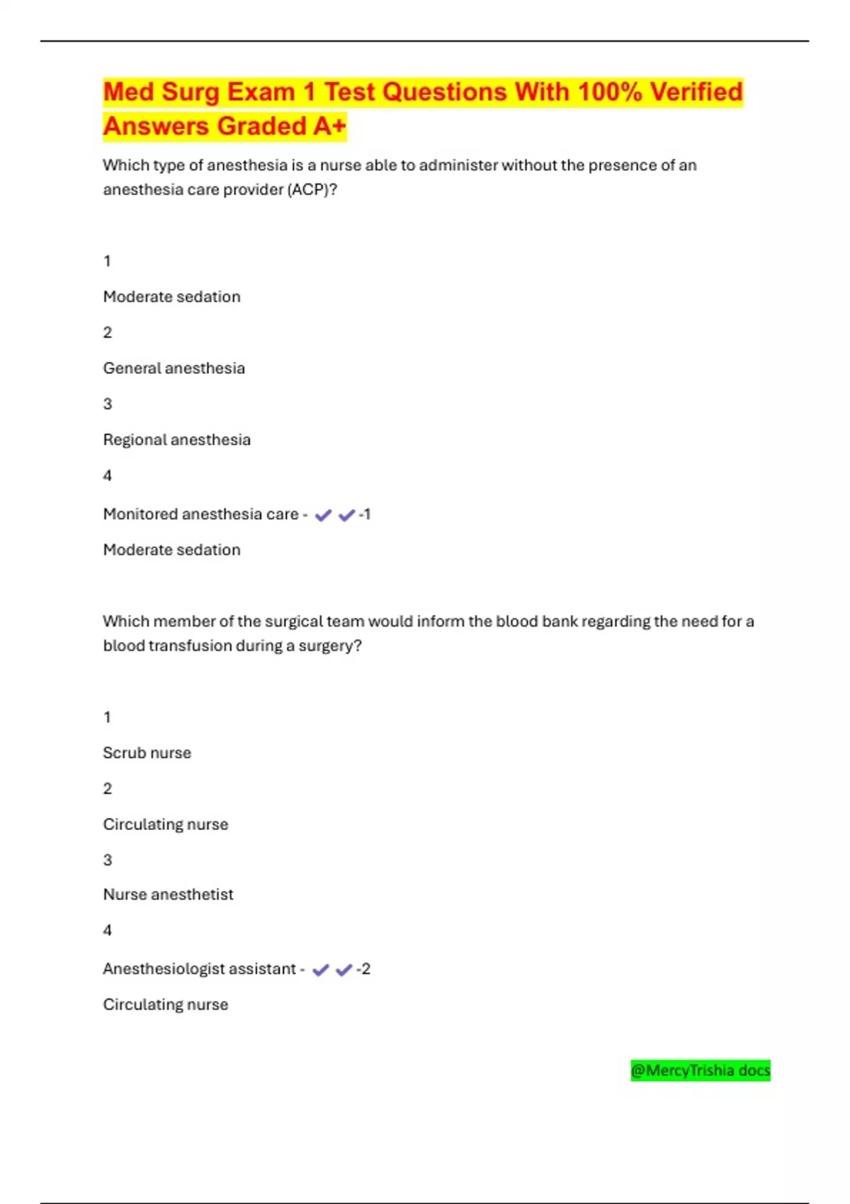 Med Surg Exam 1 Test Questions With 100% Verified Answers Graded A+ ...
