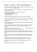 BIO 302 - LECTURE 1 - INTRO TO MICROBIOLOGY