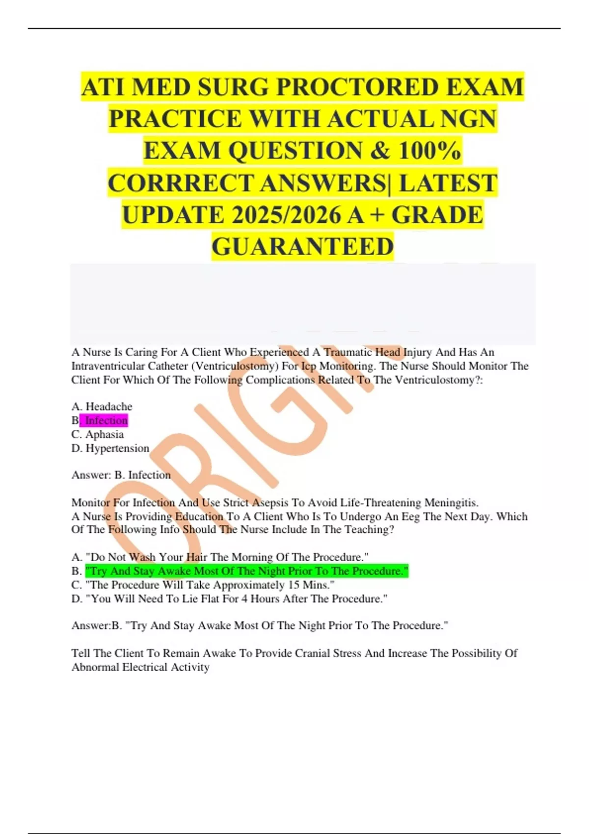 ATI MED SURG PROCTORED EXAM PRACTICE WITH ACTUAL NGN EXAM QUESTION ...