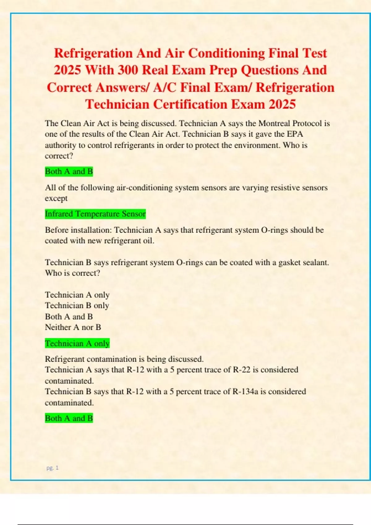 Refrigeration And Air Conditioning Final Test 2025 With 300 Real Exam ...