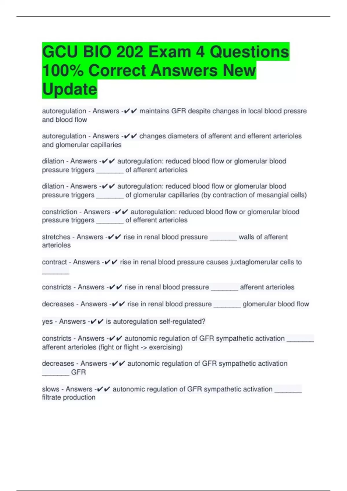 GCU BIO 202 Exam 4 Questions 100% Correct Answers New Update - GCU BIO ...