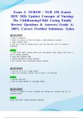 Exam 2&colon; NUR230 &sol; NUR 230 &lpar;Latest 2025&sol; 2026 Update&rpar; Concepts of Nursing&colon; The Childbearing&sol;Child Caring Family Review&vert; Questions & Answers&vert; Grade A&vert; 100&percnt; Correct &lpar;Verified Solutions&rpar;- Galen