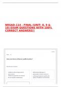 NRSAD-114 - FINAL &lpar;UNIT&colon; 8&comma; 9 & 10&rpar; EXAM QUESTIONS WITH 100&percnt; CORRECT ANSWERS&excl;&excl; 