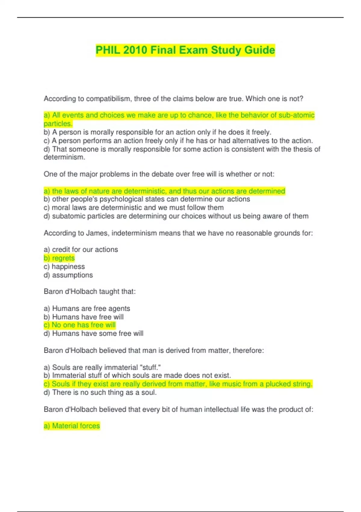 PHIL 2010 Final Exam Study Guide | Complete Solutions (Verified) - PHIL ...