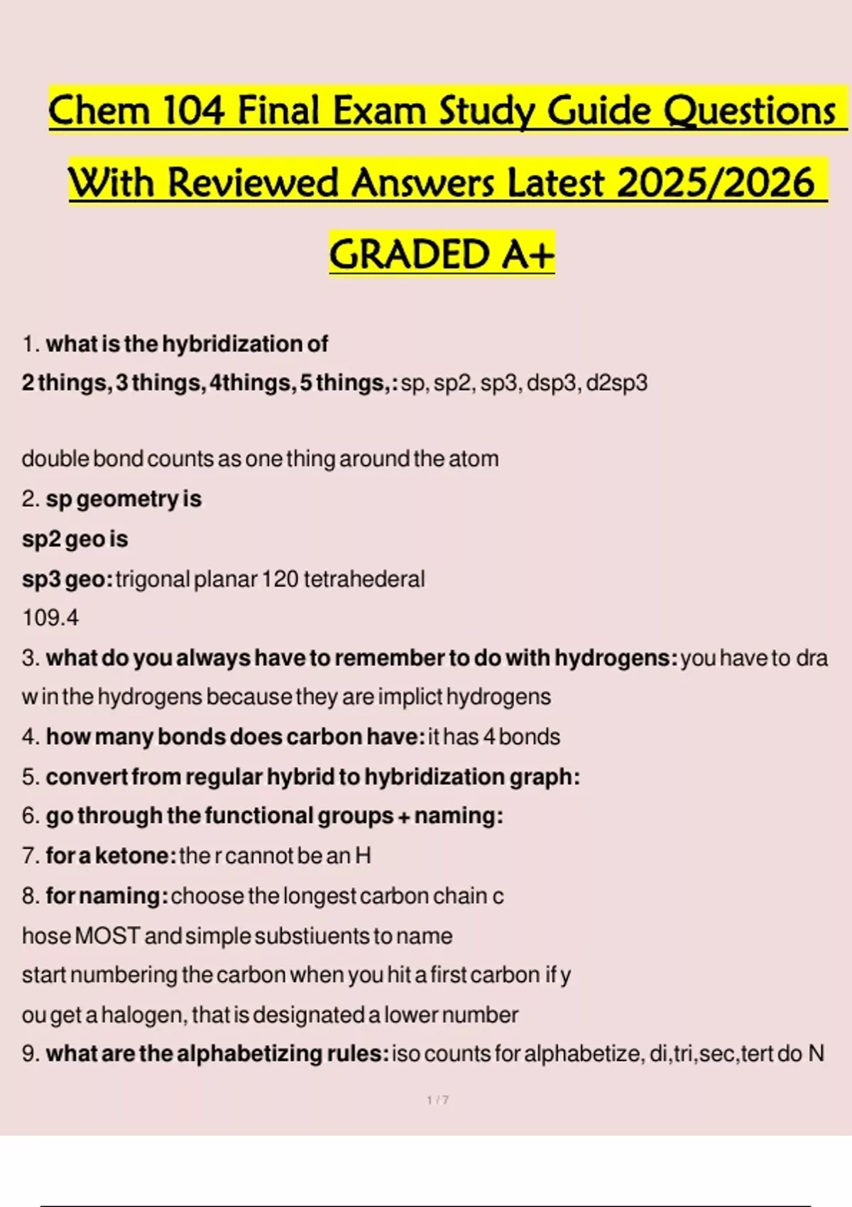 Chem 104 Final Exam Study Guide Questions With Reviewed Answers Latest ...