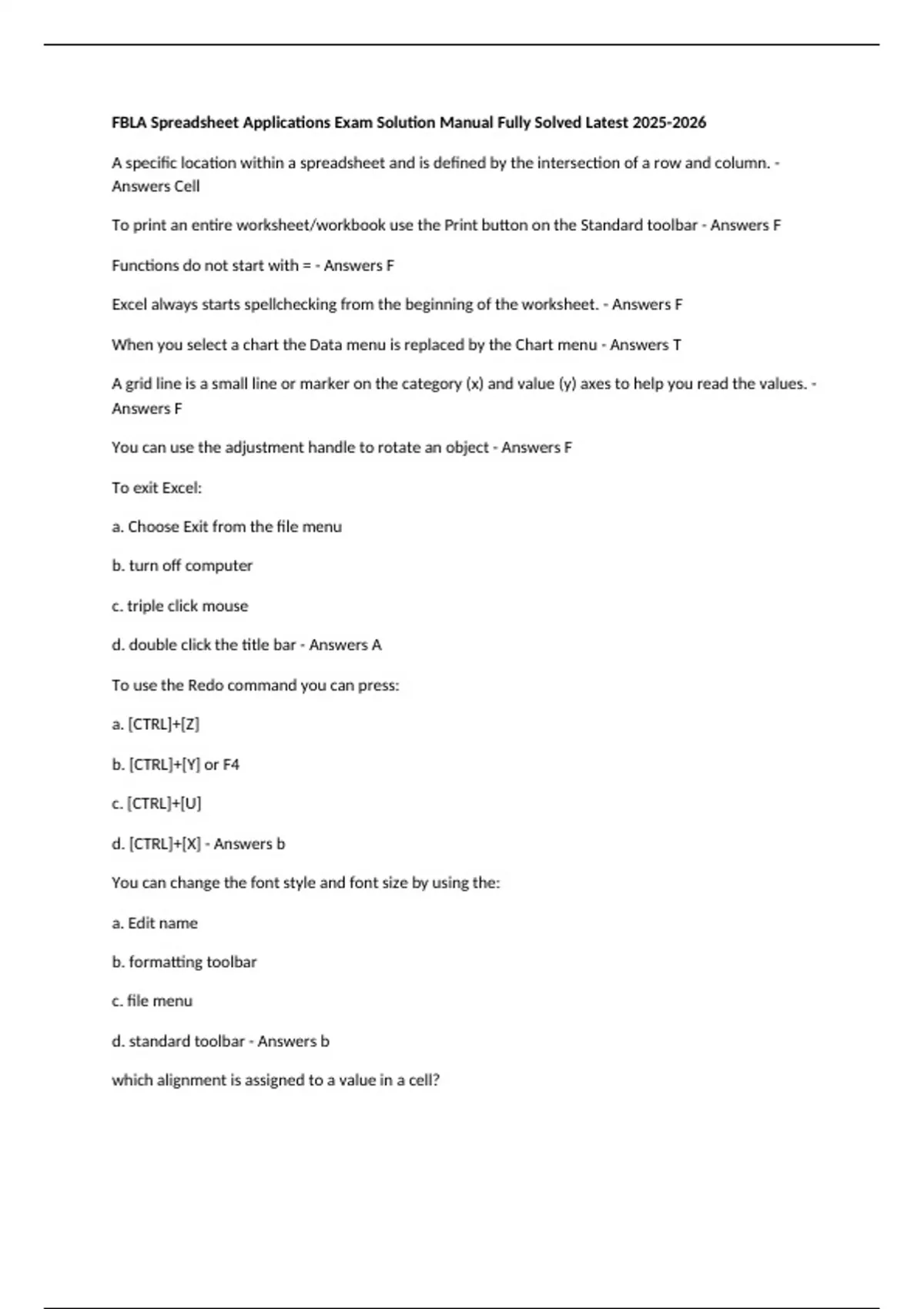 Fbla Tools FBLA Spreadsheet Applications Exam Solution Manual Fully Solved Latest ...