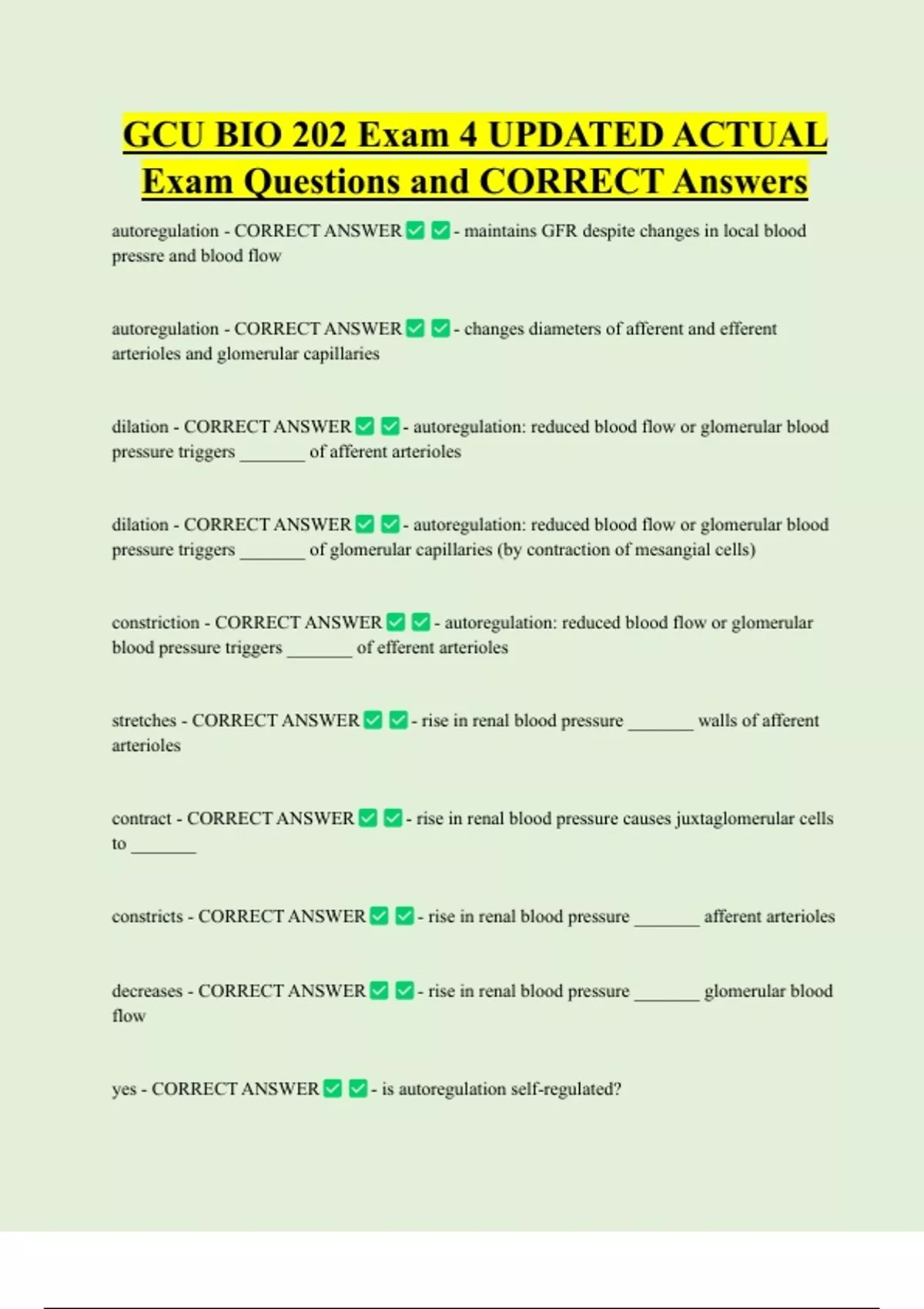 GCU BIO 202 Exam 4 UPDATED ACTUAL Exam Questions and CORRECT Answers ...