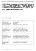 2025 Critical Care Hesi Exit Exam &lpar;V1&rpar; Test Bank 2025 latest&vert; COMPLETE EXAM TEST QUESTIONS AND VERIFIED ANSWERS WITH RATIONALES&vert; get it right&excl;&excl; &lpar;Next Gen Format&rpar;