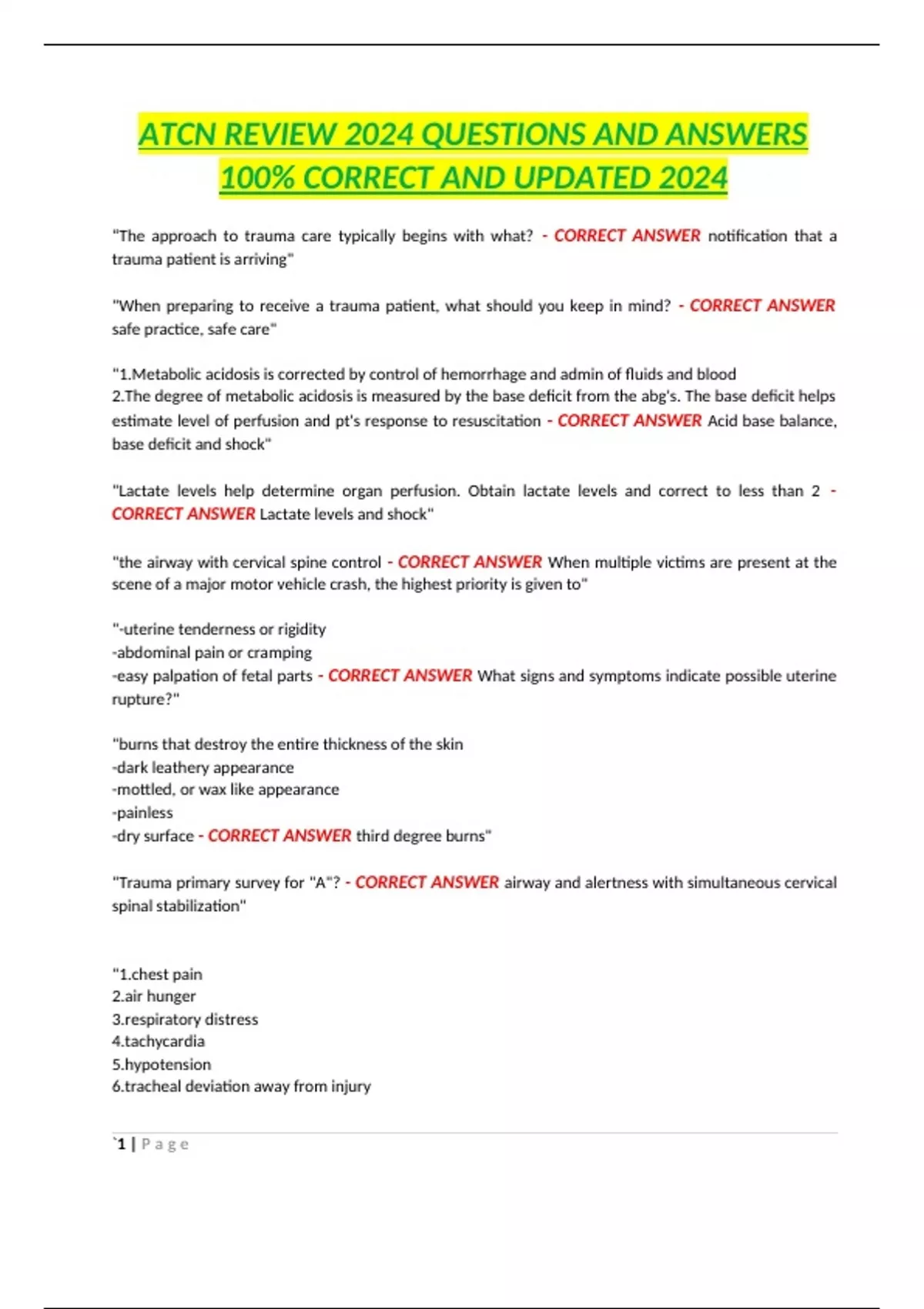 ATCN REVIEW 2024 QUESTIONS AND ANSWERS 100% CORRECT AND UPDATED 2024 ...