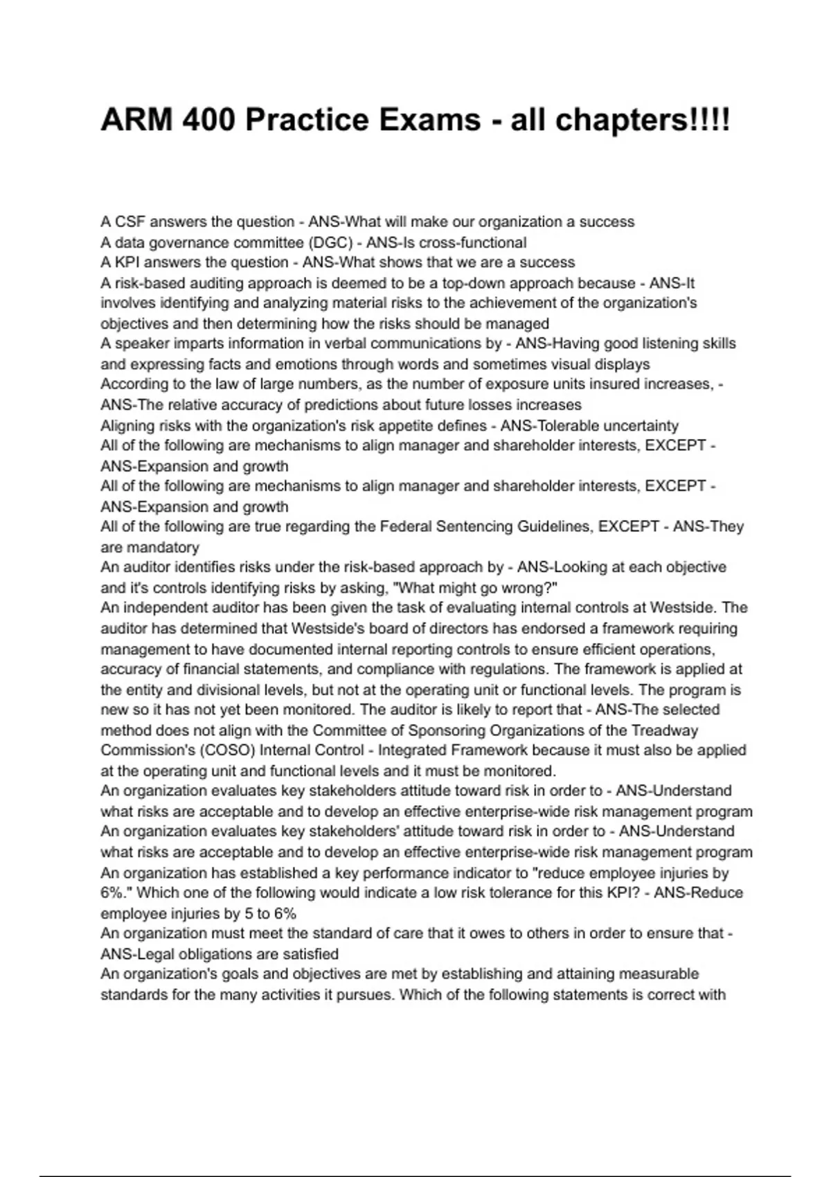 ARM 400 Practice Exams - all chapters!!!!Latest (2026/2027) Verified ...