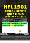 HFL1501 ASSIGNMENT 2 QUIZ MEMO - SEMESTER 1 - 2025 - UNISA &ndash; DUE DATE&colon; - 17 APRIL 2025 &lpar;GUARANTEED A&plus;&excl;&rpar;