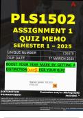 PLS1502 ASSIGNMENT 1 QUIZ MEMO - SEMESTER 1 - 2025 - UNISA &ndash; DUE DATE&colon; - 17 MARCH 2025 &lpar;GUARANTEED A&plus;&excl;&rpar;