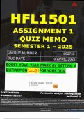 HFL1501 ASSIGNMENT 1 QUIZ MEMO - SEMESTER 1 - 2025 - UNISA &ndash; DUE DATE&colon; - 10 APRIL 2025 &lpar;GUARANTEED A&plus;&excl;&rpar;