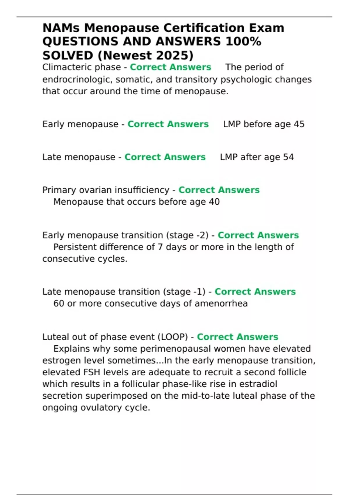 NAMs Menopause Certification Exam QUESTIONS AND ANSWERS 100- SOLVED ...