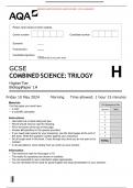 GCSE COMBINED SCIENCE&colon; TRILOGY Higher Tier BiologyPaper 1H merged question paper and marking scheme