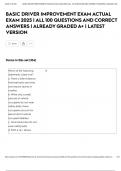 BASIC DRIVER IMPROVEMENT EXAM ACTUAL EXAM 2025 &vert; ALL 100 QUESTIONS AND CORRECT ANSWERS &vert; ALREADY GRADED A&plus; &vert; LATEST VERSION