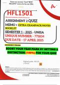 HFL1501 ASSIGNMENT 2 QUIZ MEMO - SEMESTER 1 - 2025 - UNISA &ndash; DUE DATE&colon; - 17 APRIL 2025 &lpar;QUIZ ANSWERS - DISTINCTION GUARANTEED&excl;&rpar; INCLUDES FREE EXAMPACK&sol;NOTES