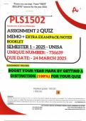 PLS1502 ASSIGNMENT 2 QUIZ MEMO - SEMESTER 1 - 2025 - UNISA &ndash; DUE DATE&colon; - 24 MARCH 2025 &lpar;QUIZ ANSWERS - DISTINCTION GUARANTEED&excl;&rpar; INCLUDES FREE EXAMPACK&sol;NOTES