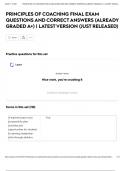 PRINCIPLES OF COACHING FINAL EXAM QUESTIONS AND CORRECT ANSWERS (ALREADY GRADED A+) | LATEST VERSION (JUST RELEASED)