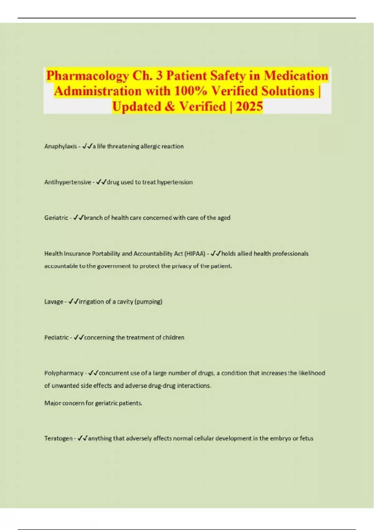 Pharmacology Ch. 3 Patient Safety in Medication Administration with 100 ...