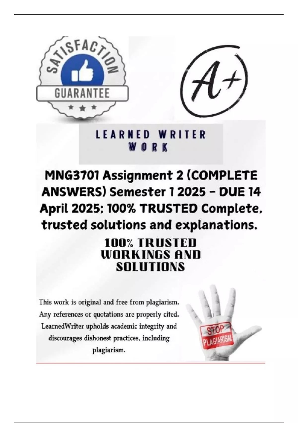 MNG3701 Assignment 2 (COMPLETE ANSWERS) Semester 1 2025 - DUE 14 April ...