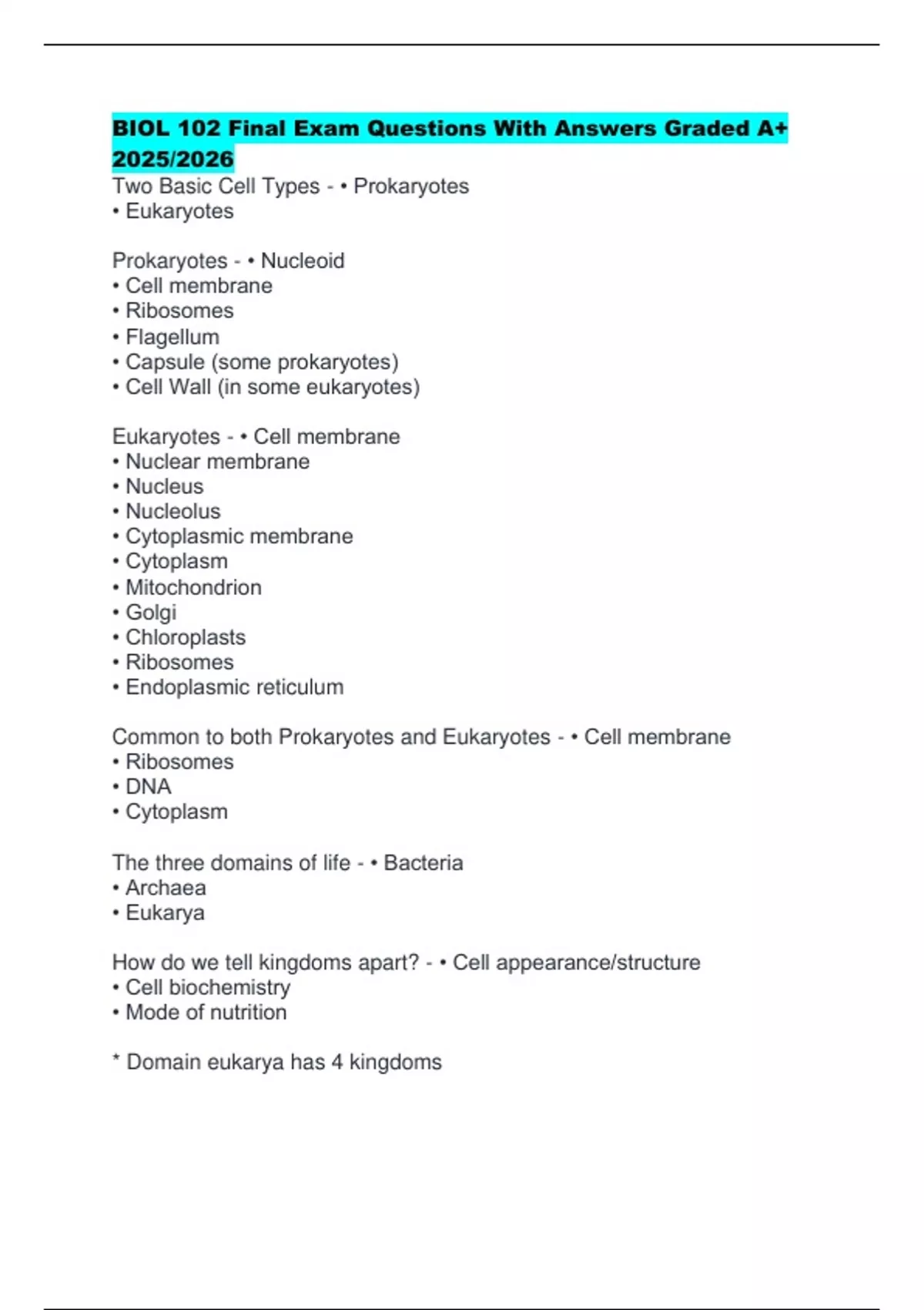 BIOL 102 Final Exam Questions With Answers Graded A+ 2025/2026 - BIOL ...