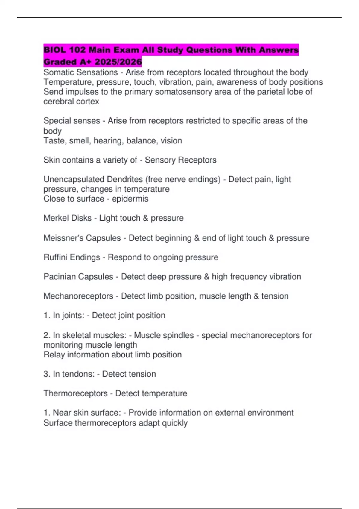 Biol 102 Main Exam All Study Questions With Answers Graded A 2025 2026