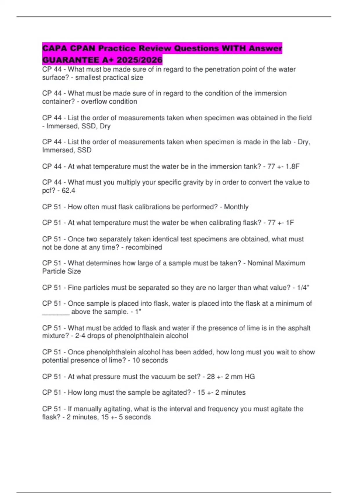 CAPA/CPAN Final Exam Review QUESTIONS WITH ANSWER GUARANTEE A+ 2025/ ...
